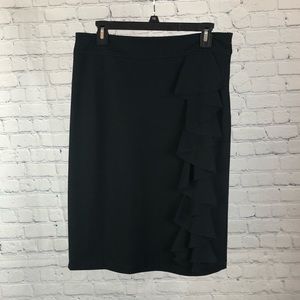 Women’s Sunni Leigh black skirt with vertical pleated ruffle down front size 8